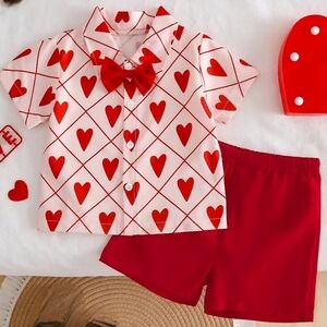 Heart Pattern Kids Valentines Set - Red